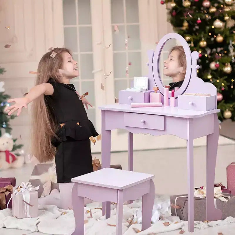 Set da toeletta per bambini con specchio e sgabello