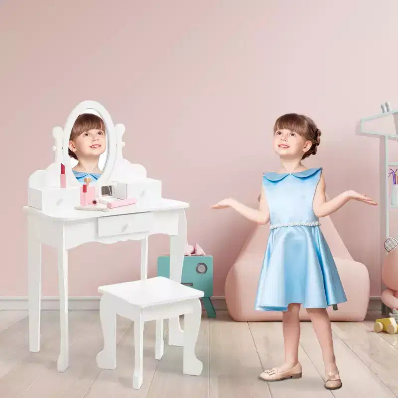 Set da toeletta per bambini con specchio e sgabello