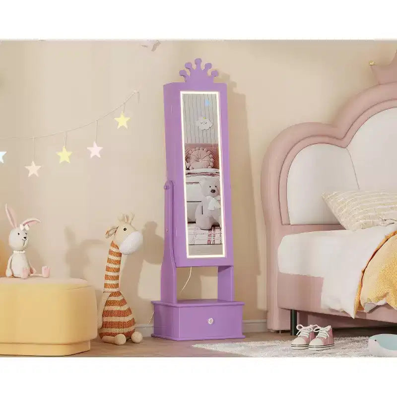 Armadio portagioie autoportante per bambini con specchio a figura intera e cassetti portaoggetti