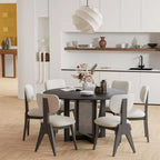 PexFix 52 x 52 Farmhouse Kitchen Dining Room Table Furniture Round Black Kitchen Table with Rattan Woven Legs for Kitchen Bar Living Room