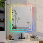 Specchio da bagno a LED 32 x 24 pollici con retroilluminazione RGB, antiappannamento, funzione di memoria, montaggio a parete