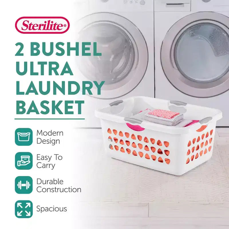 Cesto portabiancheria quadrato da 2 bushel, in plastica, con maniglie, confezione da 8