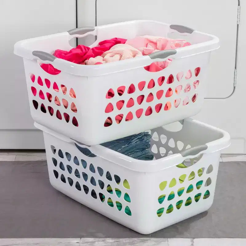 Cesto portabiancheria quadrato da 2 bushel, in plastica, con maniglie, confezione da 8