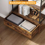 Libreria a 5 livelli con cassetto portaoggetti e struttura in metallo, libreria aperta alta 81" per soggiorno, ufficio o camera da letto