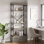 Coolmee 5 Tier Bookshelf with Storage Drawer, 81 Tall Book Shelf Bookcase w/Metal Frame, Open Bookshelf for Living Room Office Bedroom Library