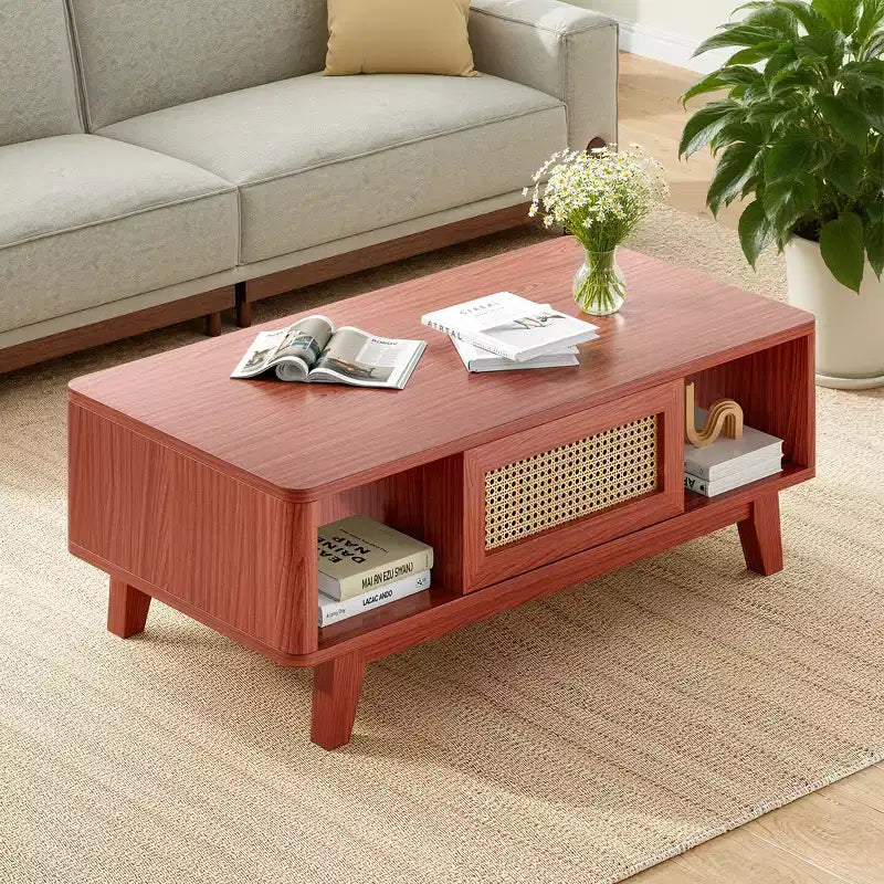 Tavolino rettangolare da 44 pollici con cassetto in rattan