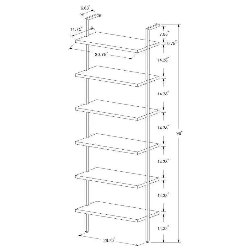 Scaffale a muro da 244 cm con 6 ripiani aperti, finitura noce