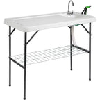 VINGLI Upgarded Folding Fish Cleaning Table with Sink, Portable Camping Sink Table with Grid Rack & Sprayer, Fish Fillet Cutting Table
