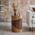 Tavolino rotondo con design a venature bicolore, 50 cm, marrone