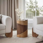 Tavolino rotondo con design a venature bicolore, 50 cm, marrone