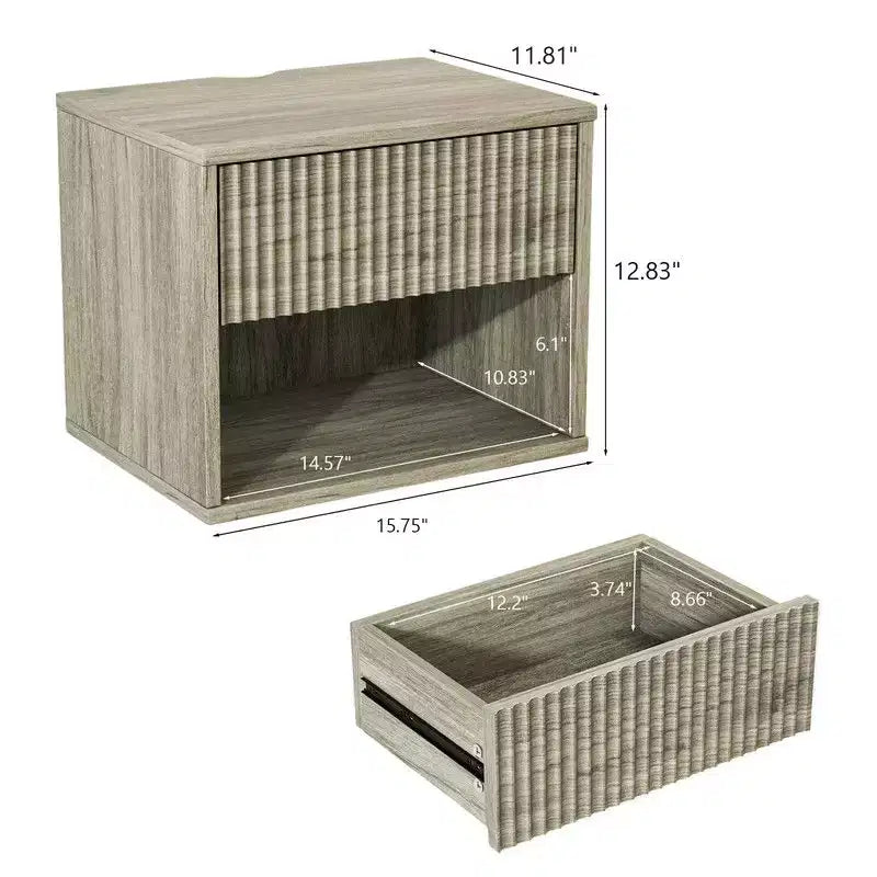 Comodino sospeso da 16 pollici con 1 cassetto e 1 ripiano, set da 2