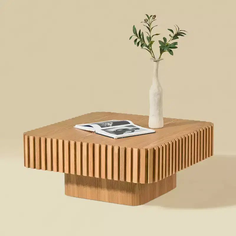 Tavolino quadrato da 31,5 pollici con base a piedistallo in MDF, colore naturale