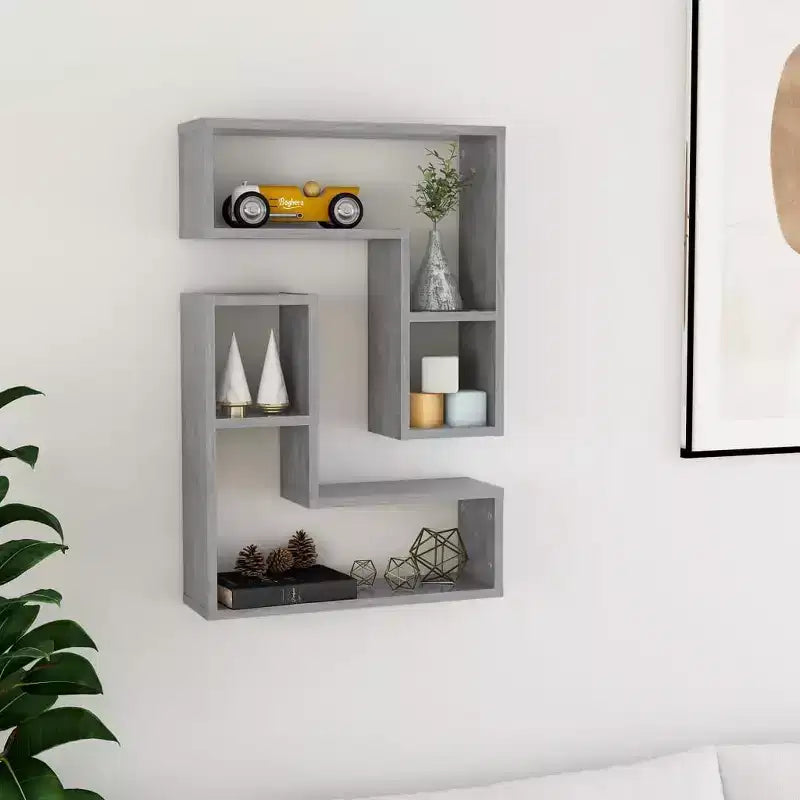 Set di 2 mensole da parete - Legno composito grigio cemento