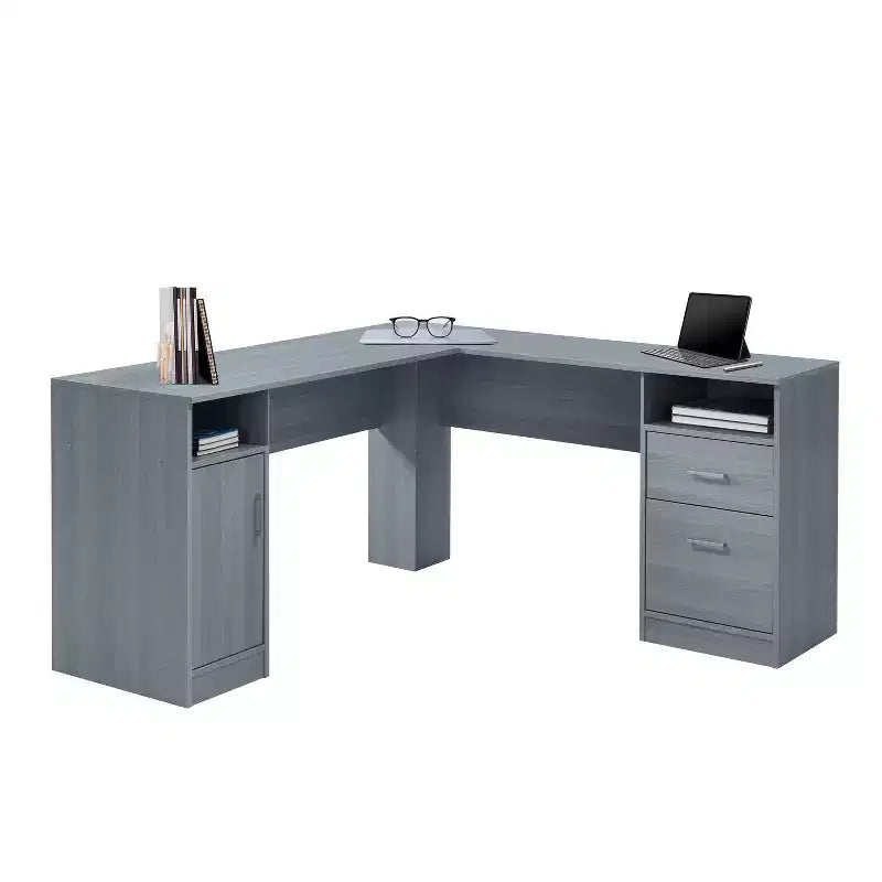 Scrivania angolare per computer con contenitore – Grigio