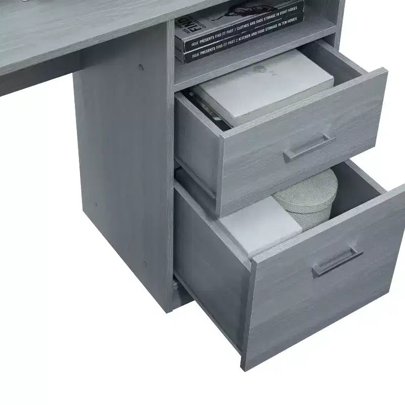 Scrivania angolare per computer con contenitore – Grigio