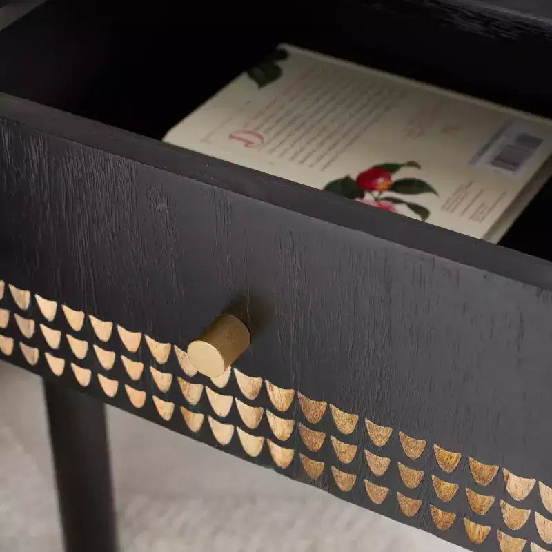 Comodino a 1 cassetto – Legno di Mango Nero e Naturale