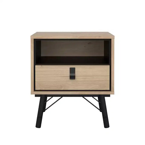 Tvilum, Ry Nightstand with 1 Drawer and Open Shelf, Jackson Hickory/Black