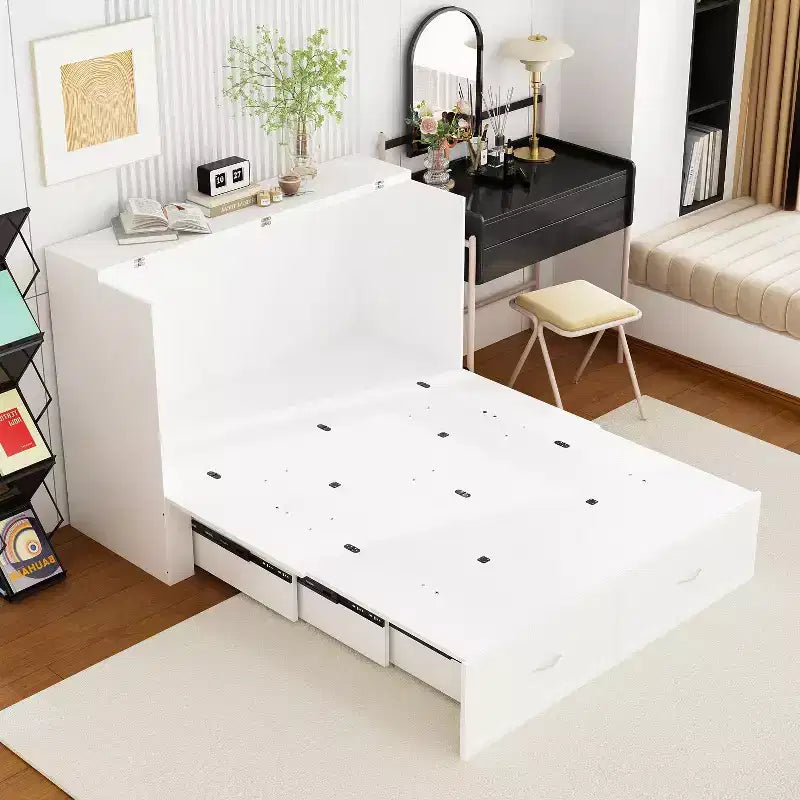 Letto a scomparsa bianco con cassetto e stazione di ricarica integrata