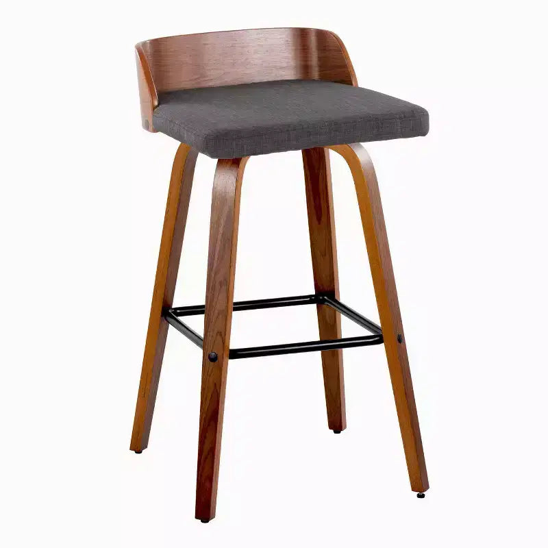 Set di 2 sgabelli da bar girevoli con schienale medio, seduta imbottita, struttura in legno