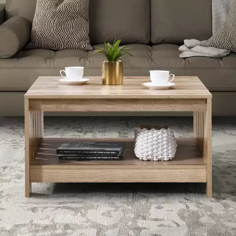 Tavolino quadrato da 80 cm in stile rustico con ripiano aperto