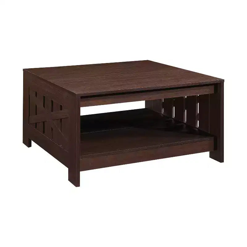 Tavolino quadrato da 80 cm in stile rustico con ripiano aperto