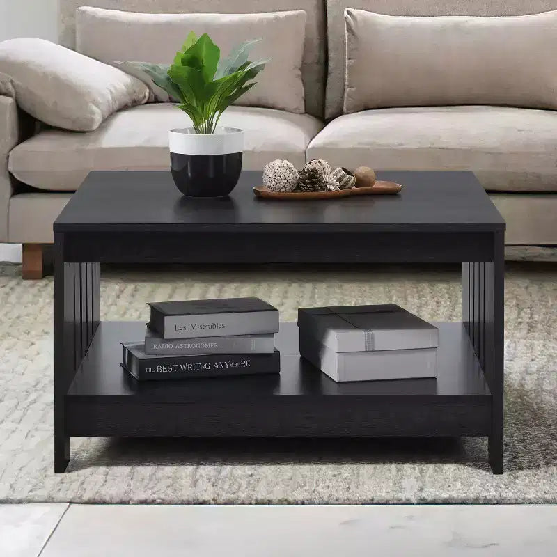 Tavolino quadrato da 80 cm in stile rustico con ripiano aperto